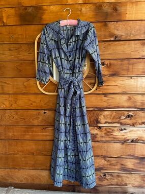 Elisamama Blue Geometric Print Wrap
Maxi Dress / Duster Robe Size M